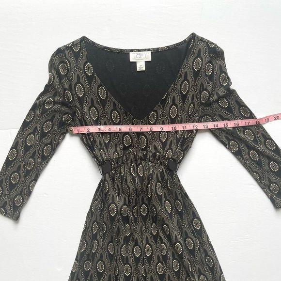 LOFT Black Beige Empire Waist Tie Back Sheath Dress Size 0 Petite - Picture 7 of 9